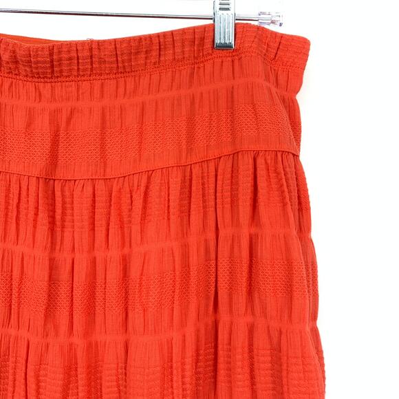 Max Studio A-Line Midi Skirt Womens Sz XL Red Orange Elastic Waist Gauzy NEW - Picture 3 of 7